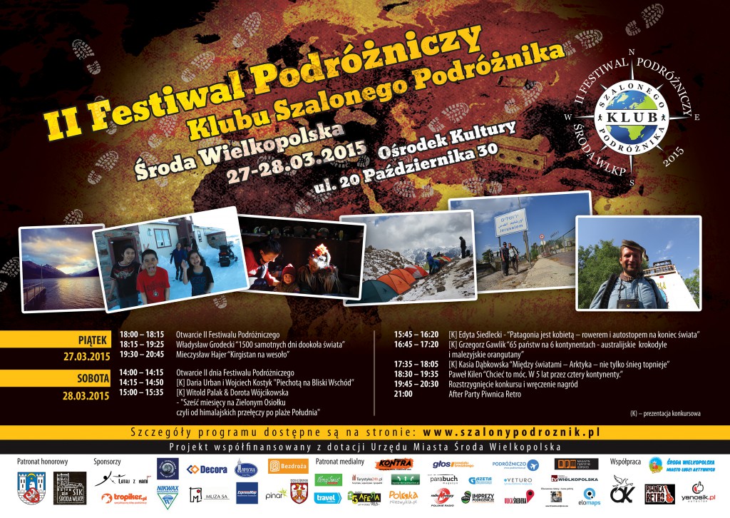 Plakat II Festiwalu Podróżniczego w Środzie Wielkopolskiej