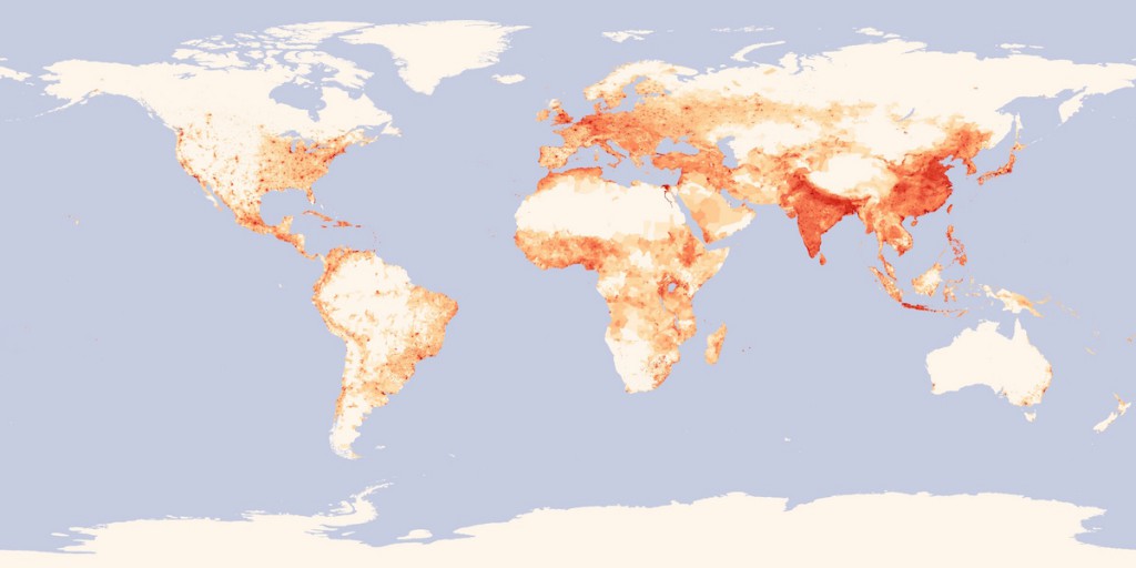 Mapa gęstości zaludnienia na Ziemi - Źródło: minus.com