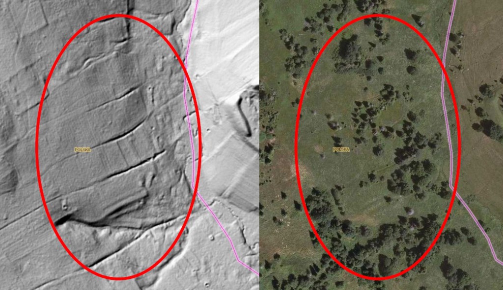 Opuszczona wieś Sianki na obrazie LIDAR - Źródło: Geoportal