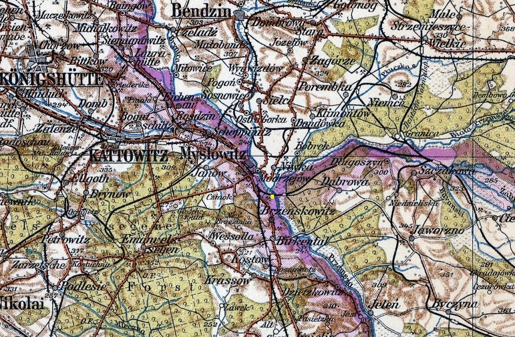 Trójstyk granic na mapie z 1910 roku.
