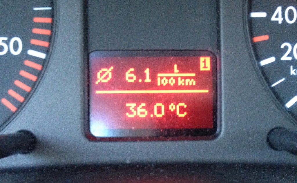 Na samochodowym liczniku 36ºC, zanotowane w lipcu 2015 roku.