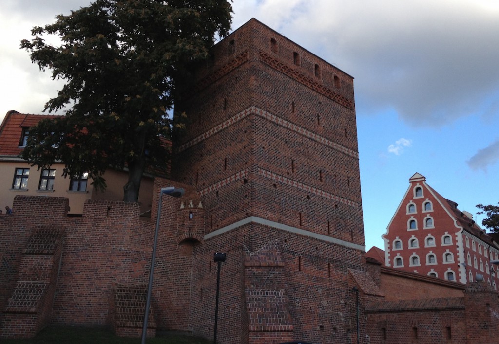 Mury miejskie i Krzywa Wieżą w Toruniu.