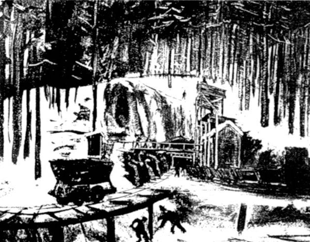 Szkic Augusta Manningera z OT z 1945 roku przedstawiający budowę Riese