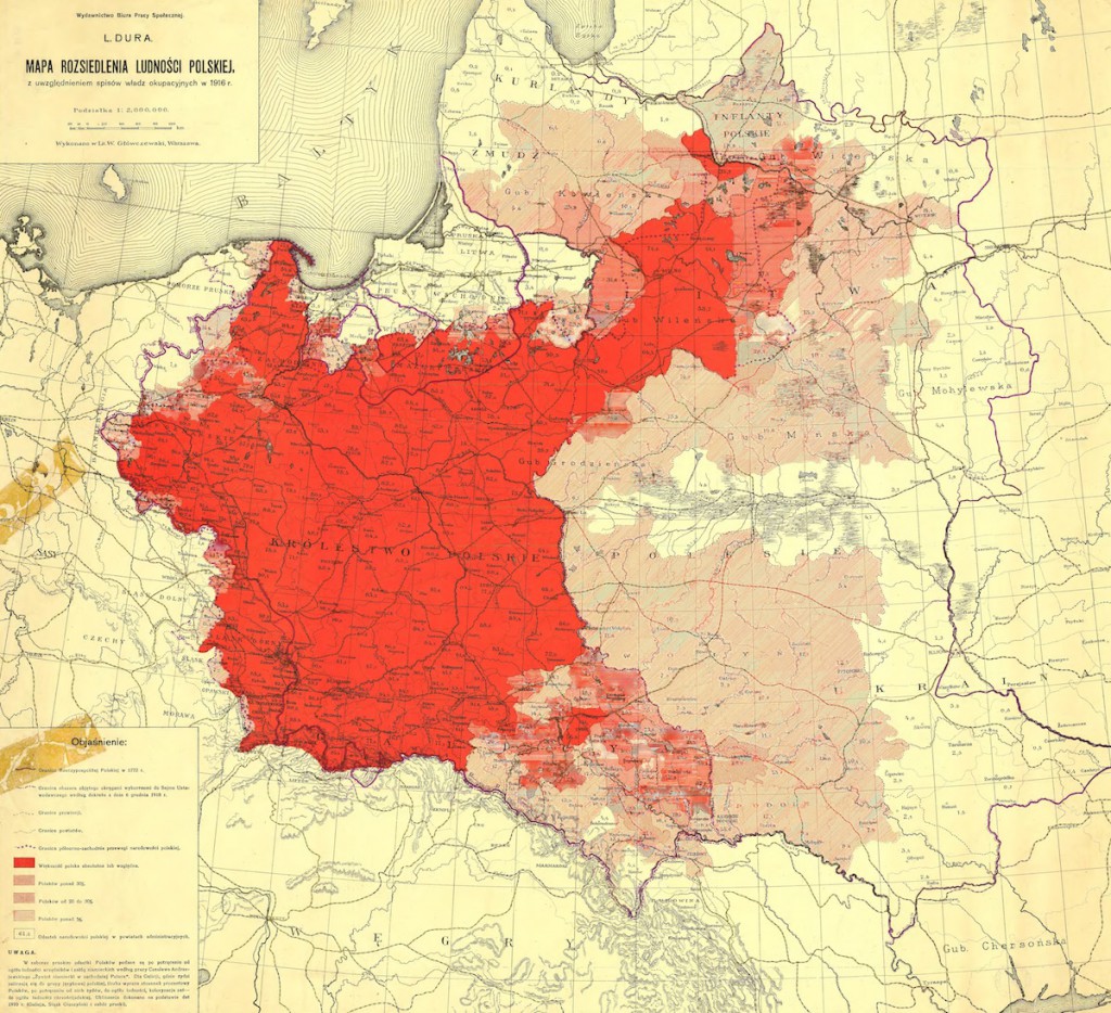 Mapa ludności polskiej z 1916 roku - 10 Fascynujących Historycznych Map Polski