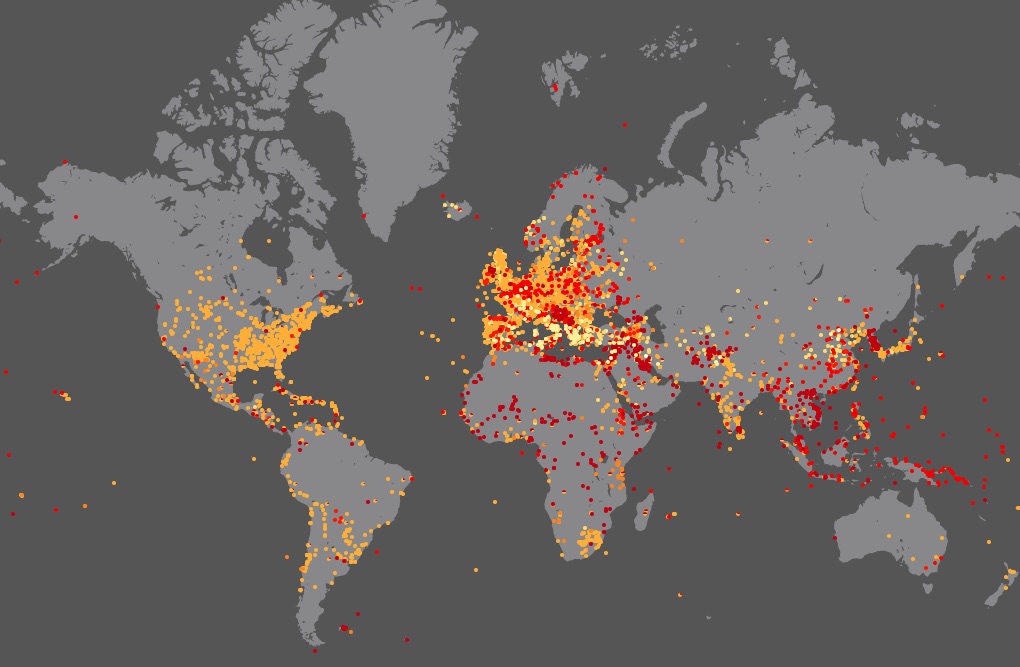Wszystkie bitwy w historii świata na jednej mapie - Źródło: nodegoat.net