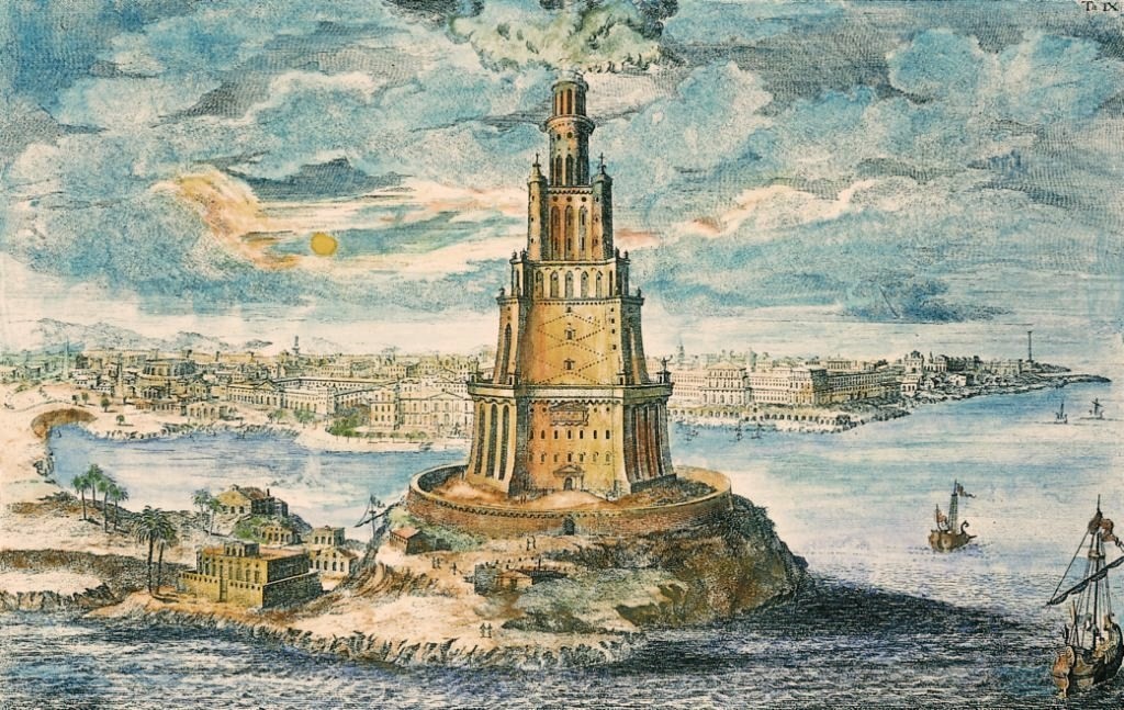 Latarnia Morska na Faros - 7 Cudów Starożytnego Świata - Wizualizacja z XVIII w.