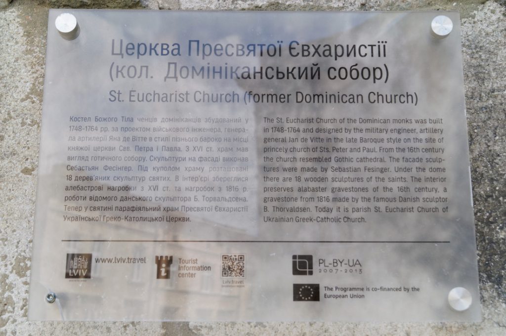 Tablica informacyjna z Klasztoru Dominikanów we Lwowie