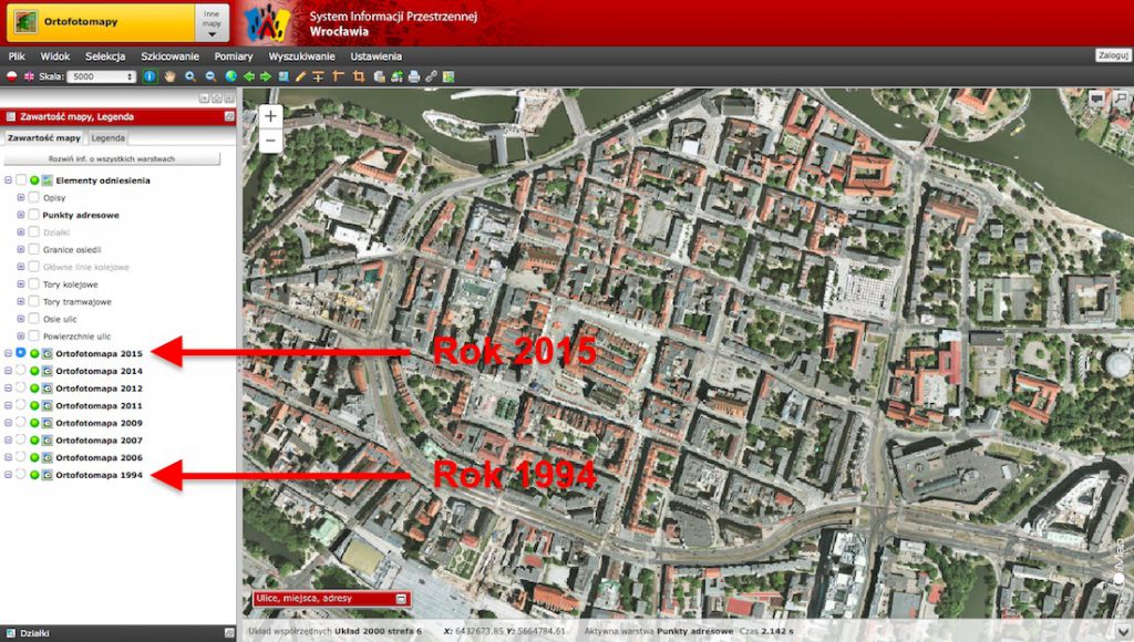 System Informacji Przestrzennej Wrocław - Porównanie zdjęć 1994 i 2015