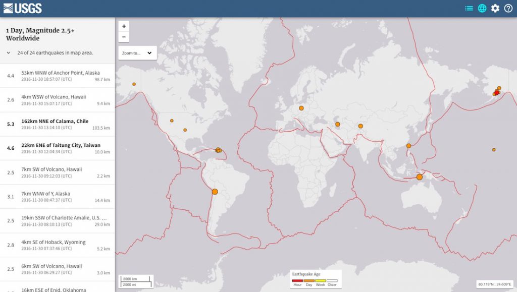 Interaktywna mapa trzęsień ziemi - Źródło: USGS