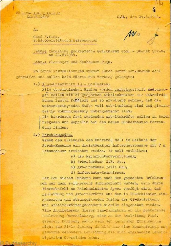 Notatka służbowa Komendanta FHQ str. 1 - Źródło: Bundesarchiv