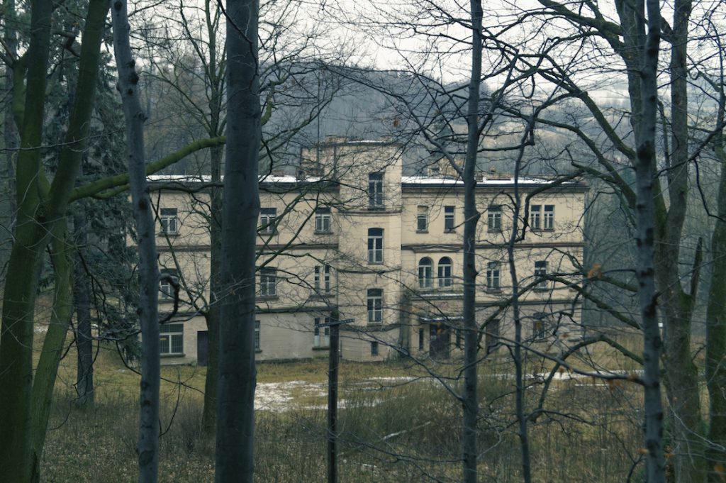 Pałac w Zagórzu Śląskim (niem. Schloss Kynau) widziany z drogi na Zamek Grodno