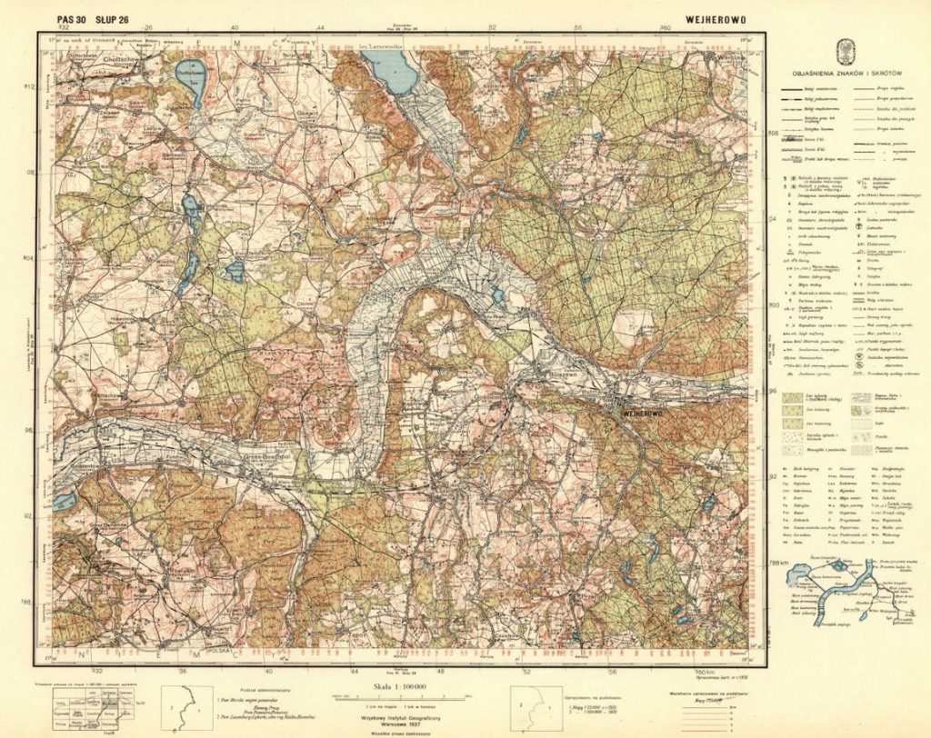 Przykładowa mapa okolic Wejherowa - Źródło: Jagiellońska Biblioteka Cyfrowa