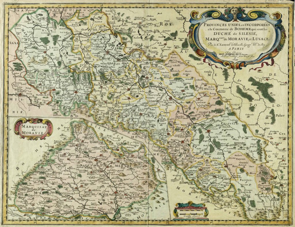 Kolorowa mapa Śląska z 1679 roku - Źródło: Repozytorium Cyfrowe Instytutów Naukowych
