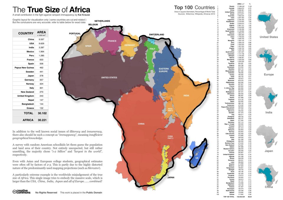 Rozmiar Afryki - Prawdziwy rozmiar kontynentów i państw
