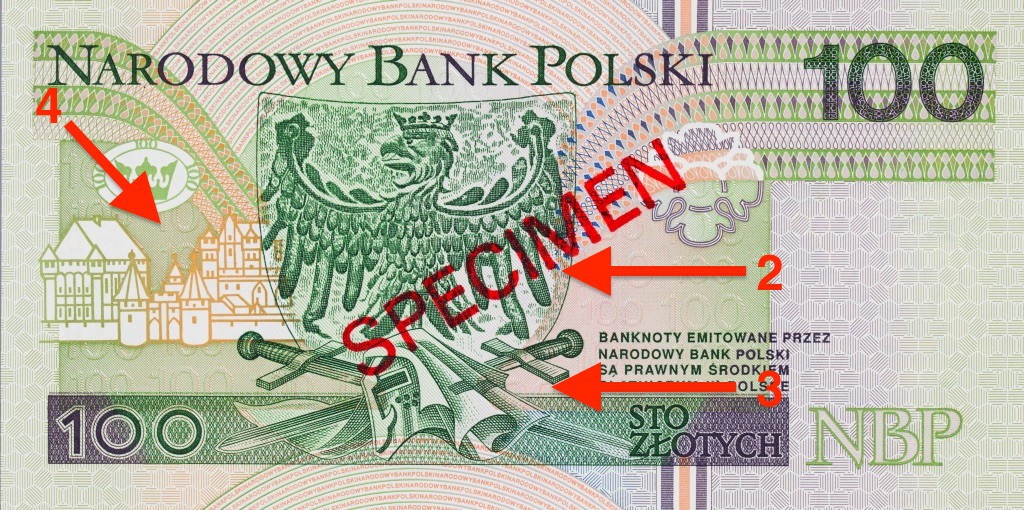 Banknot 100 zł - Ukryte symbole i miejsca na polskich banknotach - Źródło: NBP