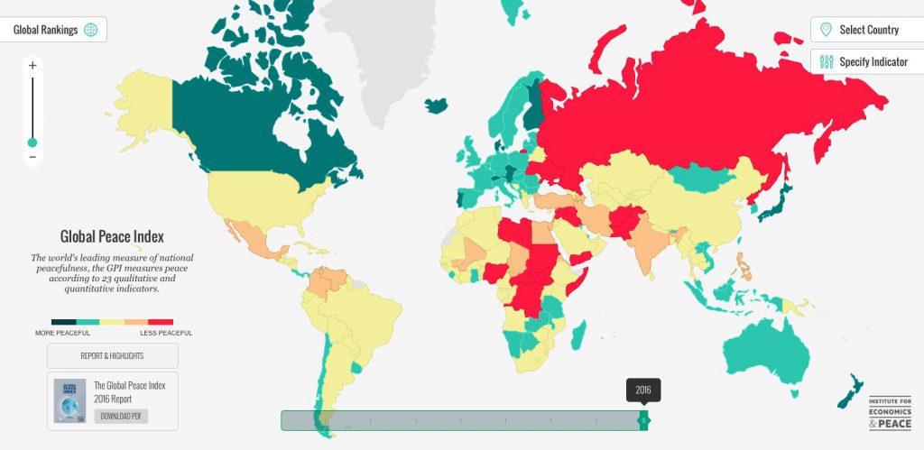 Światowa Mapa Bezpieczeństwa 2016 - Źródło: visionofhumanity.org