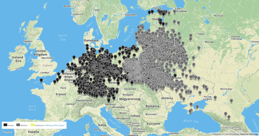 Mapa niemieckich obozów śmierci i gett w czasie II wojny światowej - Źródło: apps.frontline.org/camps