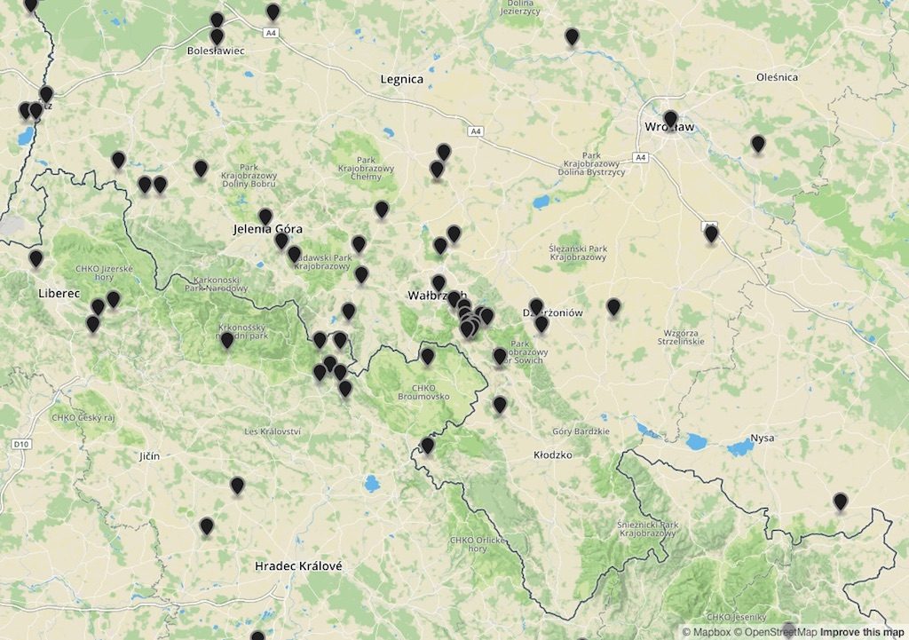 Mapa obozów na terenie Dolnego Śląska - Źródło: apps.frontline.org/camps