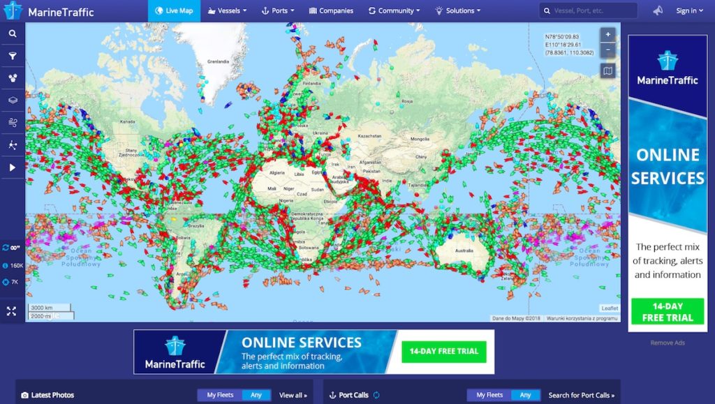 Serwis MarineTraffic.com – Interaktywna mapa statków śledzonych w czasie rzeczywistym