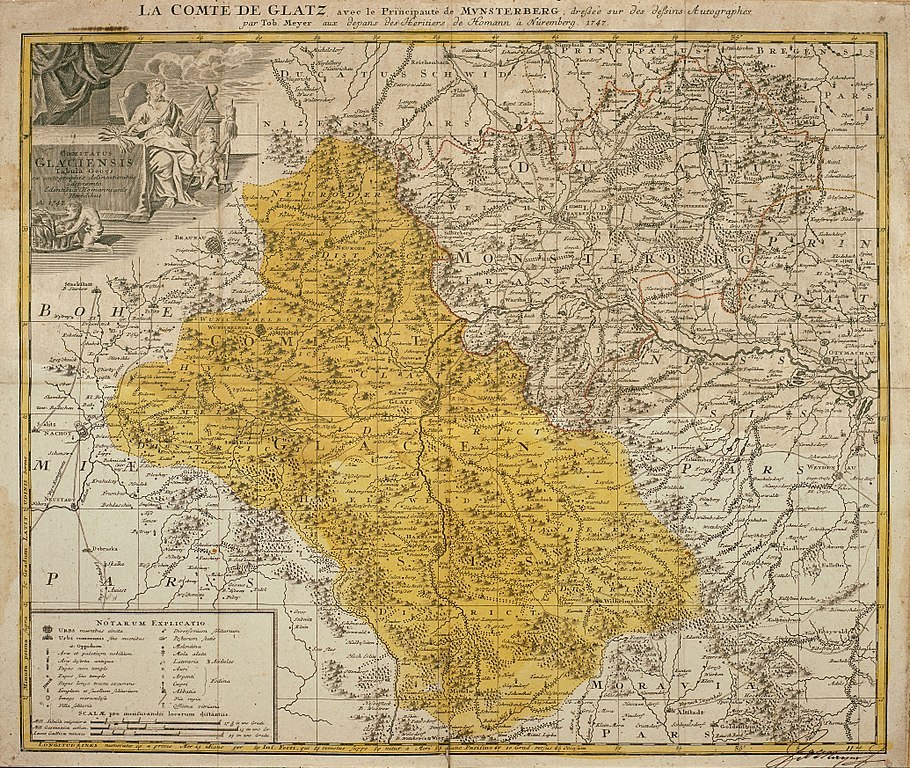 Mapa hrabstwa kłodzkiego z 1747 roku – Źródło: wikimedia.org