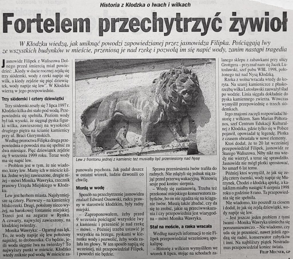 Artykuł pt. „Fortelem przechytrzyć żywioł” z Gazety Wyborczej z 1998 roku